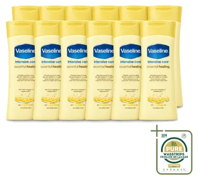 Obrázok produktu pre 12 kusov balenia telového mlieka Vaseline Essential Healing – hydratačné a ošetrujúce – 200 ml – zásobný balík