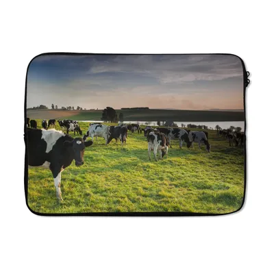 Produktbild von MuchoWow® Laptop Hülle 13 Zoll Kuh - Gras - Sonnenuntergang Laptoptasche - Laptophülle - Sleeve - Rundumschutz