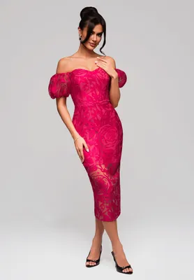 Produktbild von Ombre Schulterfreies Midikleid mit floraler Spitze fuchsia M