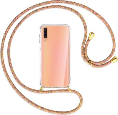Produktbild von Handykette Backcover-Schutzhülle mit Band (Metall goldfarben) für Samsung Galaxy A50 - Rainbow