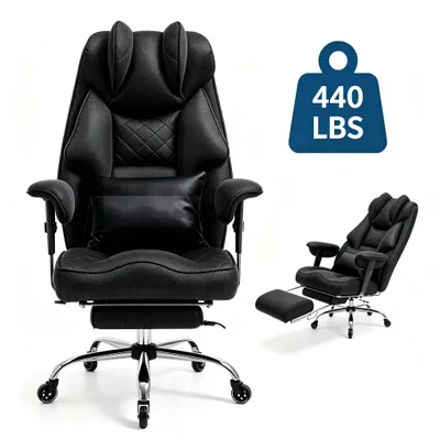 Produktbild von HAPPYHOME XXL Ergonomischer Bürostuhl bis 200 kg belastbar, Gamingstuhl mit Fußstütze und Lendenkissen, extra breiter Schreibtischstuhl