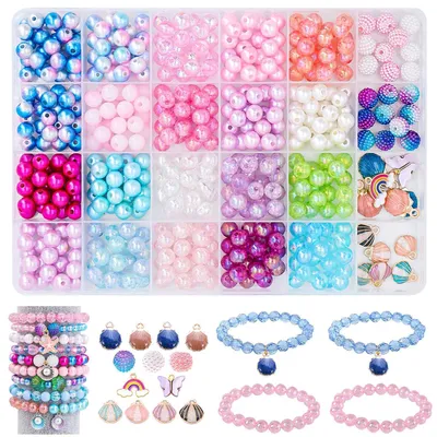Immagine prodotto di Kit per creare gioielli a tema sirena, con 500 perline di 8 mm in 24 colori, adatto a bambini dai 4 anni in su