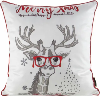 Produktbild von EUROFIRANY | Kissenbezug - Weihnachtskissenhülle 45 x 45 cm - Weiß Rot - Dekokissenbezug - Giraffe - Merry Xmas