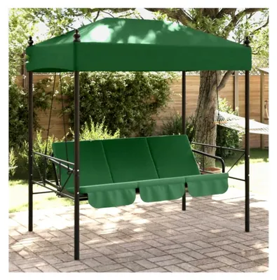 Produktbild von Hollywoodschaukel mit Dach in Grün aus Stahl für Terrasse, Garten, Balkon, Pool
