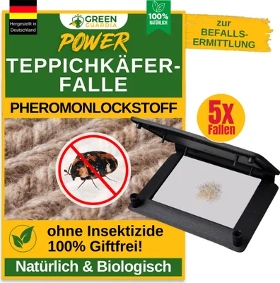 Produktbild von Teppichkäfer Falle mit Pheromonlockstoff, 5x Fallen, umweltfreundlich Teppichkäfer bekämpfen, Chemiefreie Teppichkäferfalle,die giftfrei Pheromonfalle