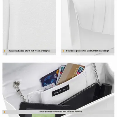 Imagen del producto de Clutch elegante de ante, tipo sobre, para llevar al hombro o cruzada. Clutch clásica para ocasiones especiales, bolso pequeño de hombro, color blanco, diseño moderno