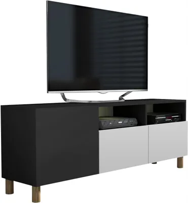 Produktbild von RTV-Sideboard für Fernseher auf Füßen 150x35x55cm schwarz weiß matt Eiche