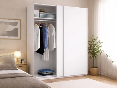 Produktbild von Kleiderschrank Dlazovi, Garderobe für Schlafzimmer, Kleiderschrank mit 2 Schiebetüren, 150x65h204 cm, Weiß