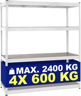 Produktbild von CLP Schwerlastregal 160 x 60 x 180 cm Metallregal mit 4 MDF-Platten bis je 600 kg weiß
