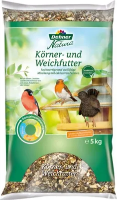 Produktbild von Dehner Natura Premium Wildvogelfutter, Körnerfutter / Weichfutter, Ganzjahresfutter proteinreich / energiereich, hochwertiges Vogelfutter für Wildvögel, 5 kg