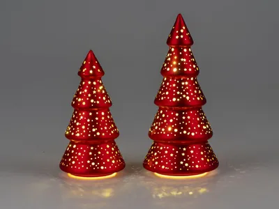 Produktbild von 2er Set LED Deko Bäume Pyramiden STARS Sterne rot 20 + 25cm aus Glas Formano W25