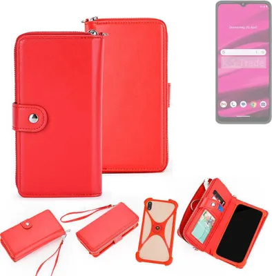 Produktbild von K-S-Trade 2in1 Schutzhülle Portemonnee Handyhülle mit Bumper kompatibel mit Telekom T Phone 2023 Hülle Case Etui Geldbörse Smartphone rot (1x)