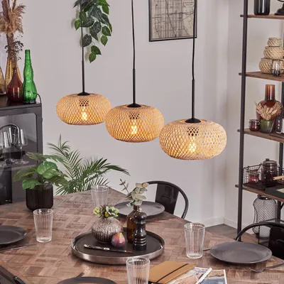 Produktbild von Decollatura moderne Pendellampe aus Metall/Bambus in Schwarz/Natur