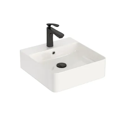 Produktbild von CASAMO Waschbecken Keramik Hängewaschbecken Waschtisch Gebogenes Design 40 x 42 cm Weiß Hochglanz