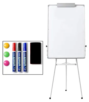 Produktbild von Flipchart-Ständer und Whiteboard-Stativ 90 x 60 cm, abwischbares magnetisches Whiteboard, höhenverstellbar und faltbar für Zuhause, Schule und Büro, Weiß