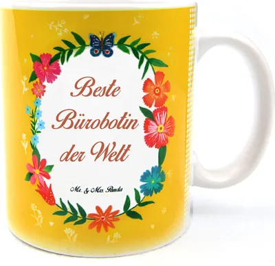 Produktbild von Mr. & Mrs. Panda Kaffeetasse Bürobotin - Geschenk, Abschied, Ausbildung, Teebecher, Kaffeebecher, Teetasse, Berufsschule, Tasse, Schenken, Beruf, Becher