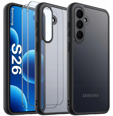 Immagine prodotto di Custodia rinforzata per Samsung S26, nera opaca, con protezione in vetro 2X