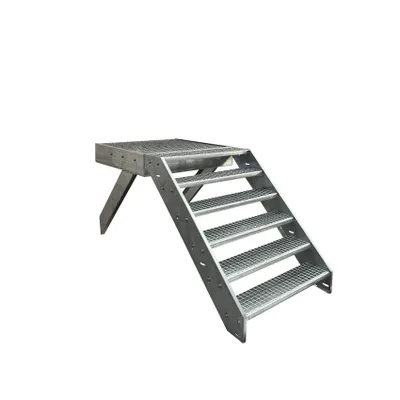 A metal staircase with a platform.