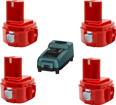 Image de Batterie rechargeable, compatibilité 12 V, énergie longue durée, 4 pièces 3,0 Ah, 1 chargeur
