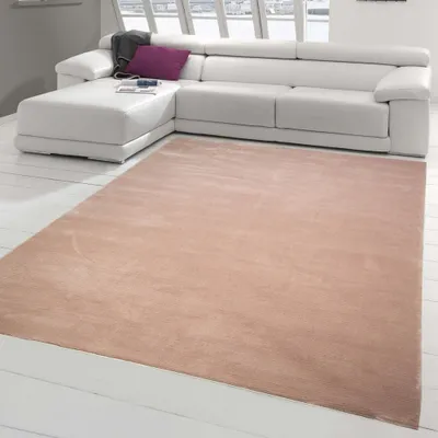 Produktbild von Teppich modern Kurzflor Teppich Wohnzimmer Designerteppich uni rosa Größe - 200 x 290 cm