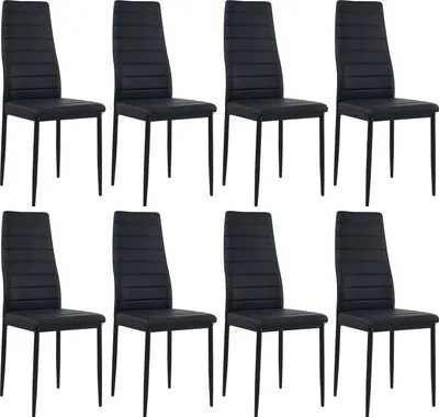 Image de HJ WeDoo set de 8 chaises de salle à manger, chaise de cuisine avec revêtement en similicuir et structure en métal, chaise de salle à manger, chaise rembourrée, 125 kg, noir