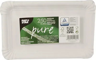 Image de Papstar assiettes en carton jetables série Pure carrées blanches 16,5 x 20 cm 250 pièces