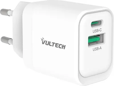 Immagine prodotto di VulTech CC33-1C1A Caricatore USB 33W GaN Doppia Porta Type-C/USB-A Ricarica Rapida Bianco