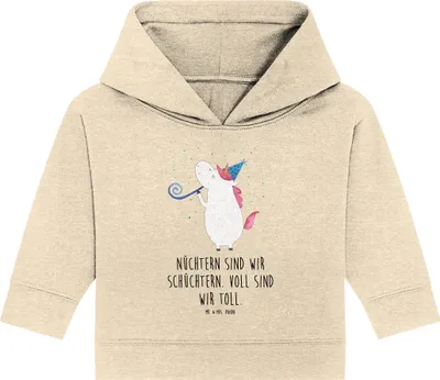 Produktbild von Mr. & Mrs. Panda Organic Baby Hoodie Einhorn Party 12. - 18. Monat - Natural Raw - Geschenk, Kapuzensweatshirt, Geburtstag, Club, Kapuzenshirt, Disco, Einhörner, Unicorn