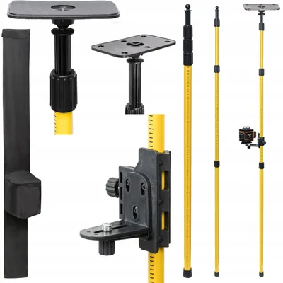 Produktbild von Teleskopische Laser-Deckenstütze, 5 m, mit verstellbarer Halterung, Neigungsadapter und Tragetasche, für 5/8″- und 1/4″-Gewinde