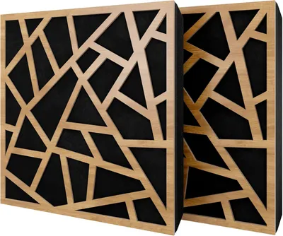 Obrázek produktu pro Balení po 2 kusech – akustický panel s sametovým potahem a montážní sadou | 50 x 50 x 5 cm | Absorpce, difúze, odraz a zvuková izolace | [SKYROSS – dub | černá]