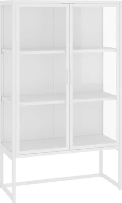 Image de vidaXL Highboard Blanc 80x35x135 cm Acier et verre trempé