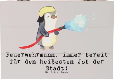 Produktbild von Mr. & Mrs. Panda Geschenkbox Feuerwehrmann Held 22 x 15 cm - Grau Pastell - Geschenk, handgefertigte Geschenke, Beruf, aufbewahrungskiste mit deckel, Berufsprodukte, Box