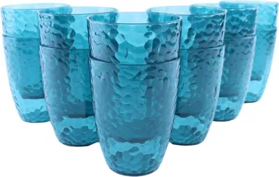 Produktbild von OTIX Kunststoff-Trinkgläser Wiederverwendbar Set von 12 Wassergläsern Limonadengläser Blau 380 ml HARBOR