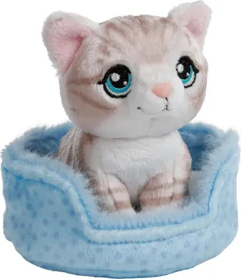 Produktbild von NICI Kuscheltier Katze grau getigert 12cm im Körbchen blau