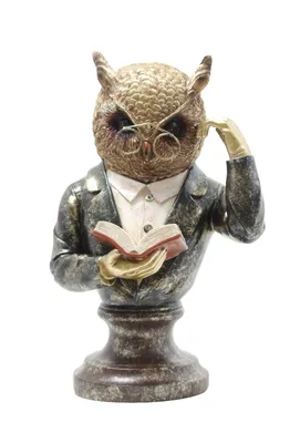 Produktbild von Eulen Büste mit Buch Brille Vogel Eule Retro Deko Tier Figur Skulptur Objekt