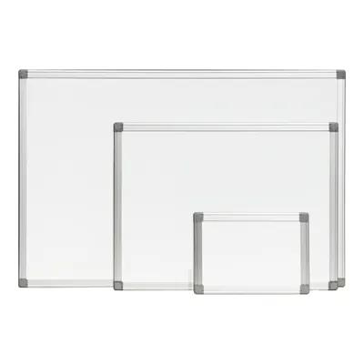 Produktbild von STIER Whiteboard, magnetisch mit Stiftablage und Alu-Rahmen, trocken abwischbar, 1800 mm x 1200 mm (B x H), Board mit Befestigungsmaterial, Vertikal und Horizontal montierbar