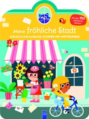 Obrázok produktu pre Meine fröhliche Stadt - Spielhaus zum Ausmalen, Stickern und Wörter lerner