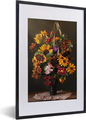 Produktbild von MuchoWow® Gerahmtes Poster Blumenstrauß - Farben - Stilleben 40x60 cm - Poster mit Schwarzem Bilderrahmen Wandposter Rahmen Foto Bilder - Poster in Rahmen