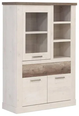 Highboard - Vitrine DURO Schrank 1+2 Türen Optik Pinie weiß antik