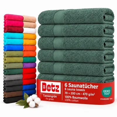 Produktbild von Betz 6 Stück Saunatücher 70 x 200 cm PREMIUM 100% Baumwolle Badetuch Liegetuch Strandtuch Farbe: tannengrün