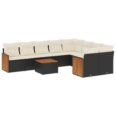 Produktbild von vidaXL 10-tlg. Garten-Sofagarnitur mit Kissen Schwarz Poly Rattan