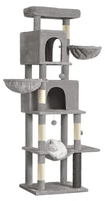 Image de Arbre à chat avec 2 maisons pour chats | Gris | 48x59x190 cm