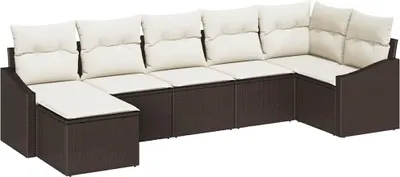 Imagen del producto de vidaXL Juego de sofás de jardín, 7 piezas, color marrón y crema, fabricado en ratán sintético