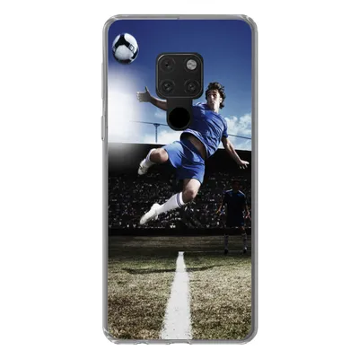 Produktbild von MuchoWow® Handyhülle Schutzhülle Hülle für Huawei P40 Lite Fußballspieler macht einen Volley Silikon Softcase Handy Hülle - Handy