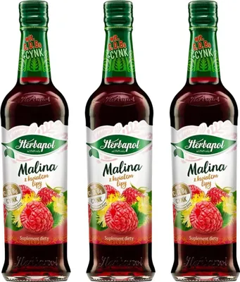 Immagine prodotto di Herbapol Lampone Fiori di tiglio Sciroppo 3x 420 ml - Sciroppo per bevande a base di acqua e tè