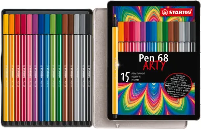 Produktbild von STABILO Premium-Filzstift - Pen 68 - ARTY - 15er Metalletui - 15 verschiedene Farben