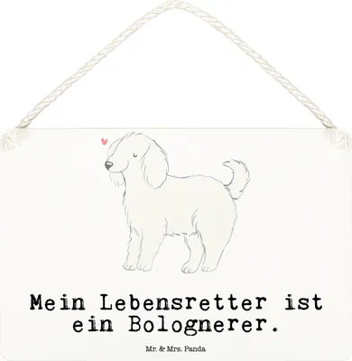 Produktbild von Mr. & Mrs. Panda Schild Bologneser Lebensretter DIN A6 - Weiß - Geschenk, kleine aufmerksamkeit, Holzschild, Wandbild Holz, holzbild, Türschild