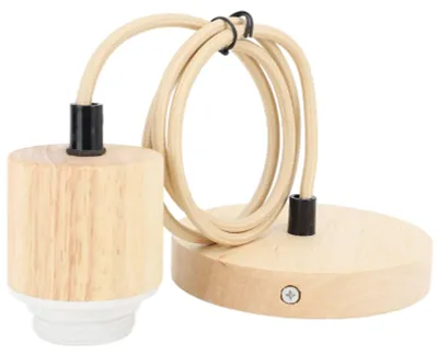 E27 Houten Hanglamp Houder, Vintage, Berkenhout, 1 m Kabel, Beige