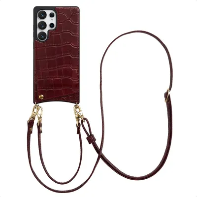 Image de Selencia Nova Croco Phone Case avec cordon et porte-cartes pour le Samsung Galaxy S25 Ultra - Burgundy