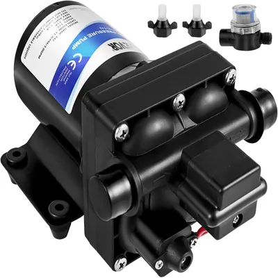 Obrázek produktu pro VEVOR 12 V Vysokotlaké membránové vodní čerpadlo, 3 GPM Vysokotlaké membránové vodní čerpadlo z polypropylenu, max. Tlak 45 psi Vodní čerpadlo Samonasávací, s vestavěným zpětným ventilem, pro karavan, loď